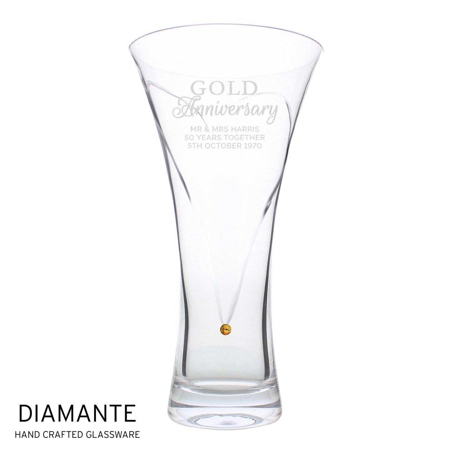 Personalised Gold Anniversary Large Hand Cut Diamante Heart Vase: 3 - Vases By Gift Moments