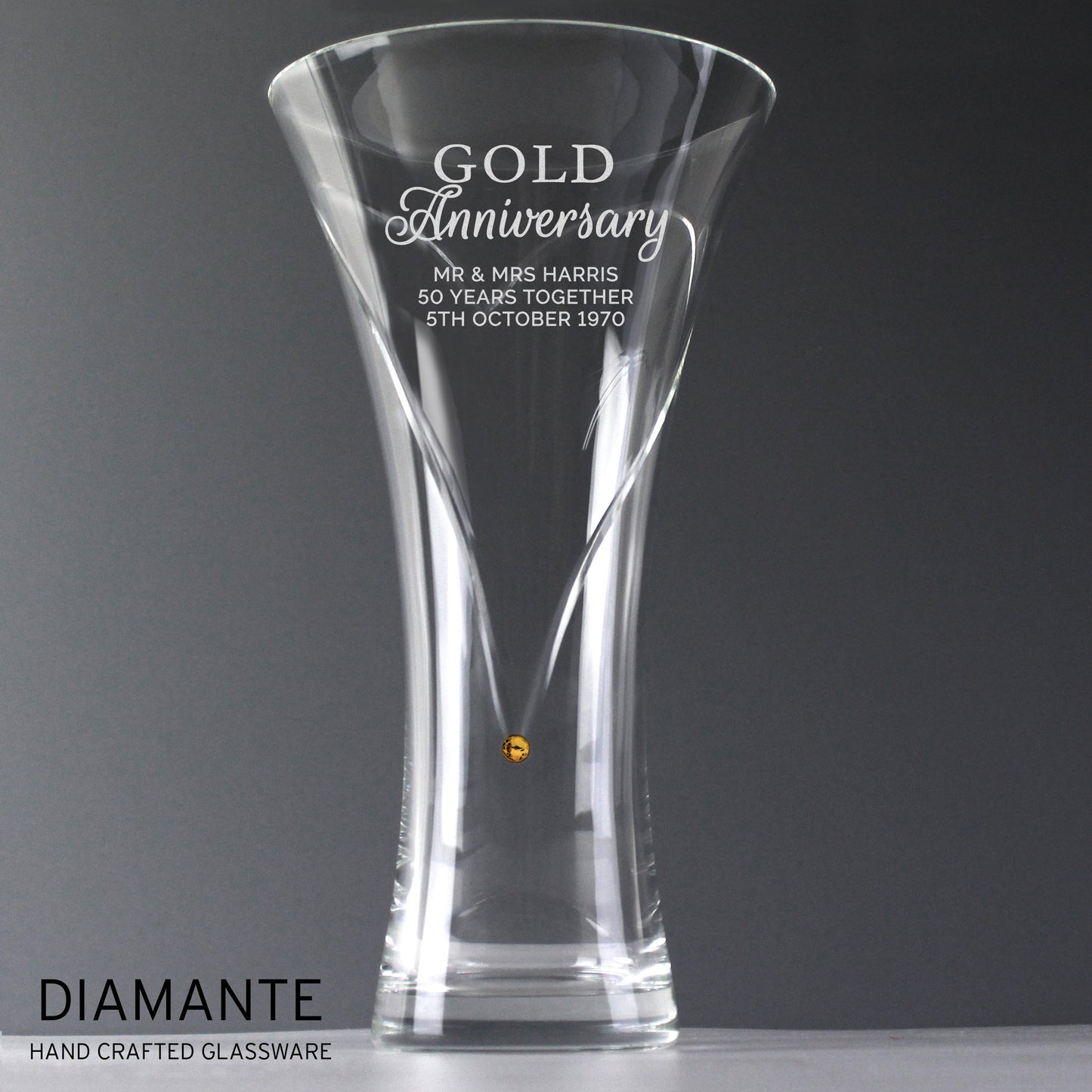 Personalised Gold Anniversary Large Hand Cut Diamante Heart Vase: 1 - Vases By Gift Moments