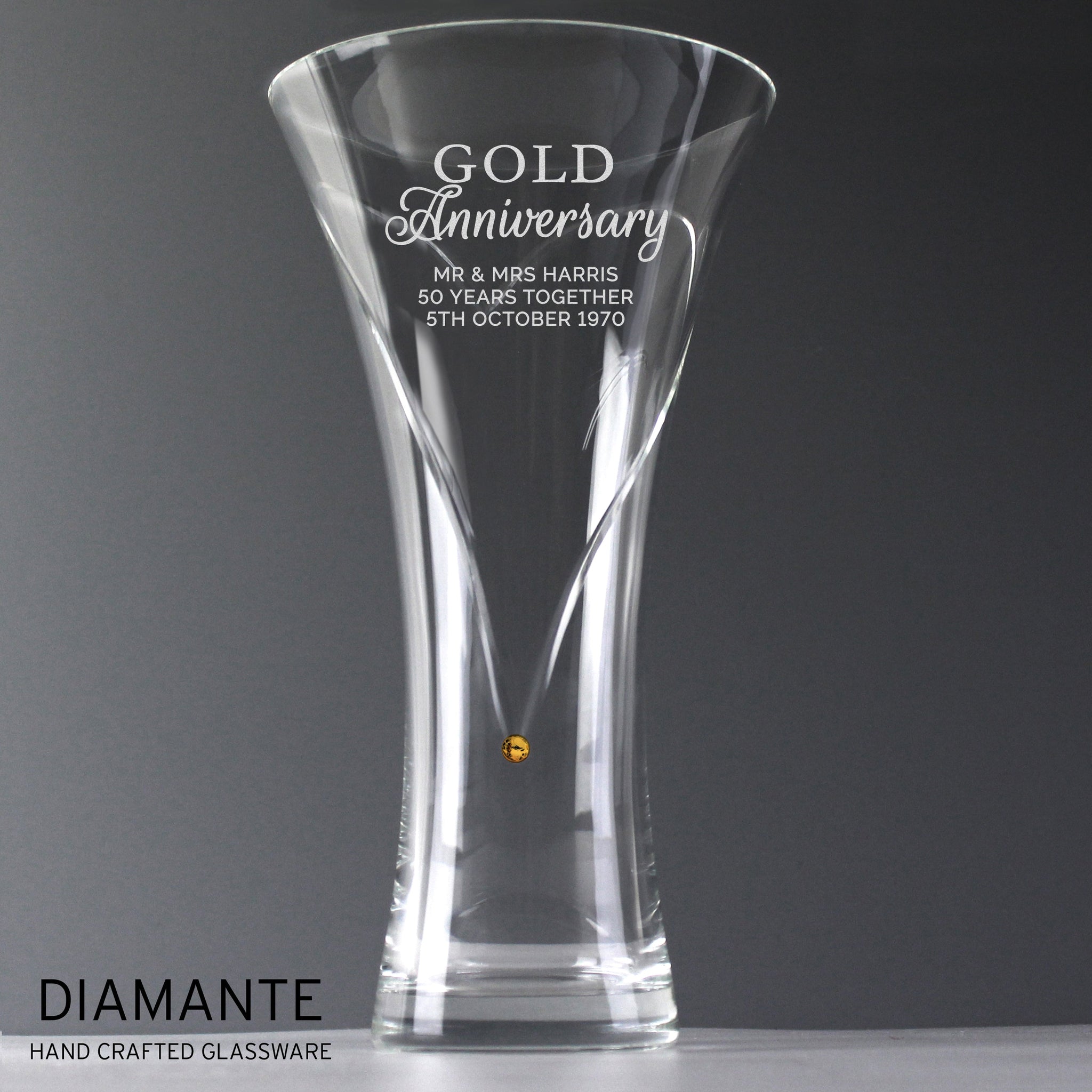 Personalised Gold Anniversary Large Hand Cut Diamante Heart Vase: 1 - Vases By Gift Moments