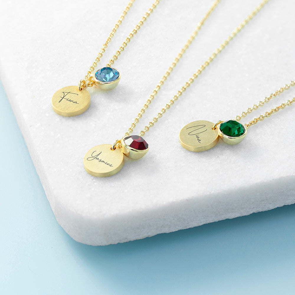 Personalised Gold Birthstone Crystal Disc Necklaces: 1 - Necklaces By Gift Moments