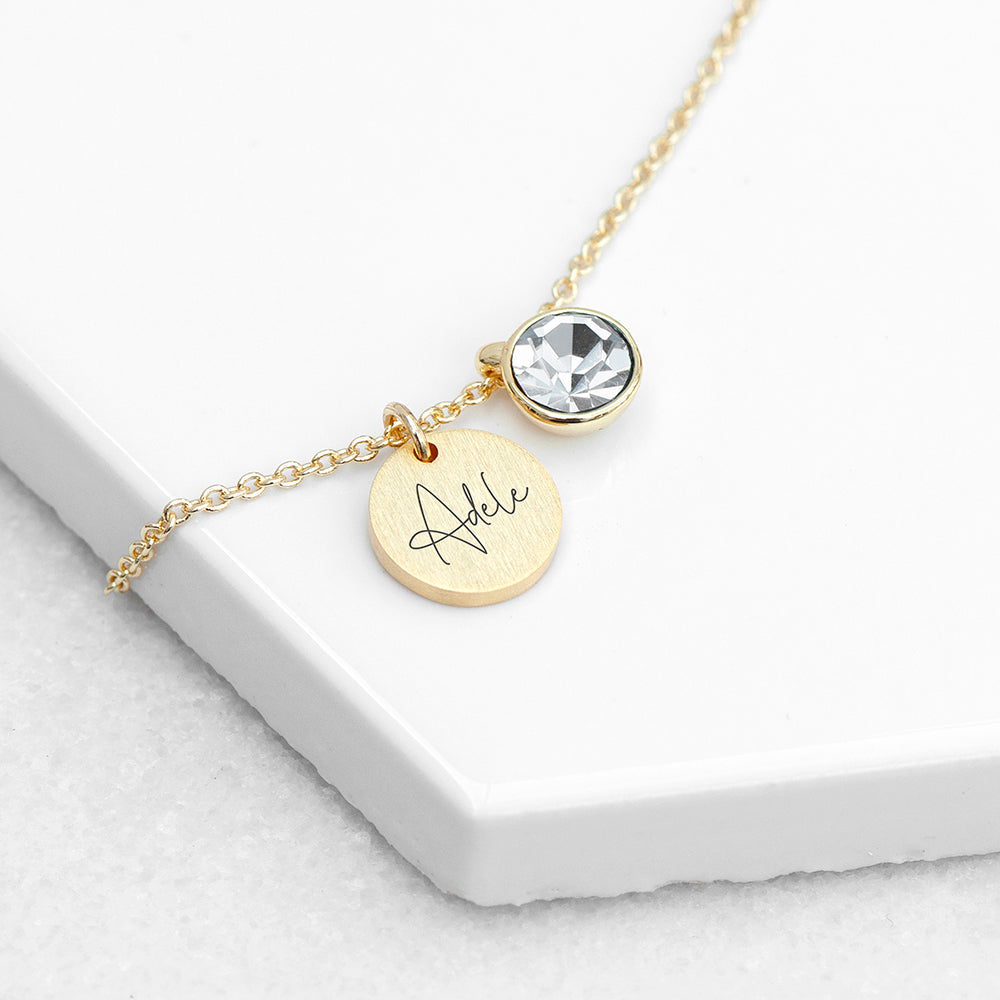 Personalised Gold Birthstone Crystal Disc Necklaces: 7 - April - Necklaces By Gift Moments