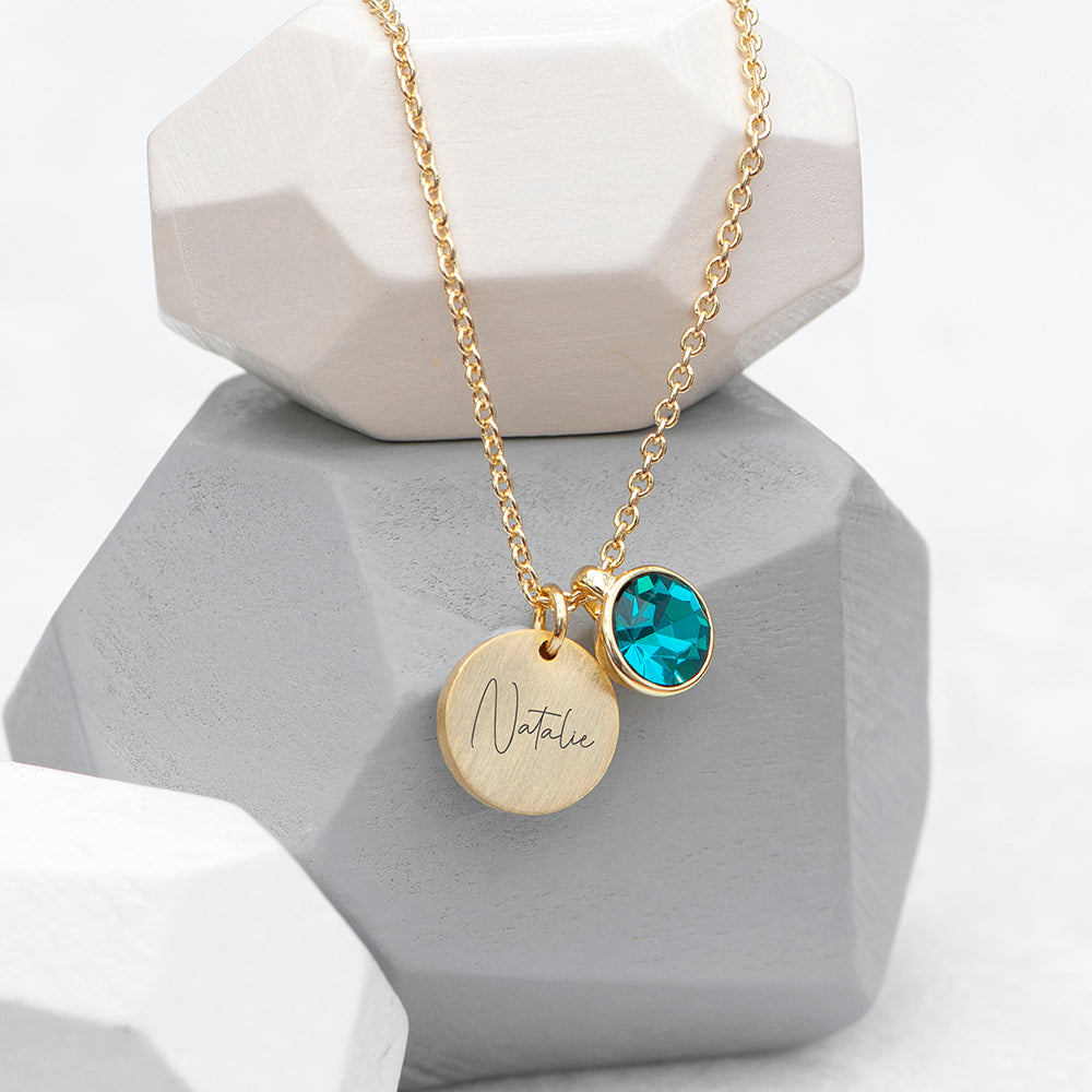 Personalised Gold Birthstone Crystal Disc Necklaces: 15 - Decemeber - Necklaces By Gift Moments