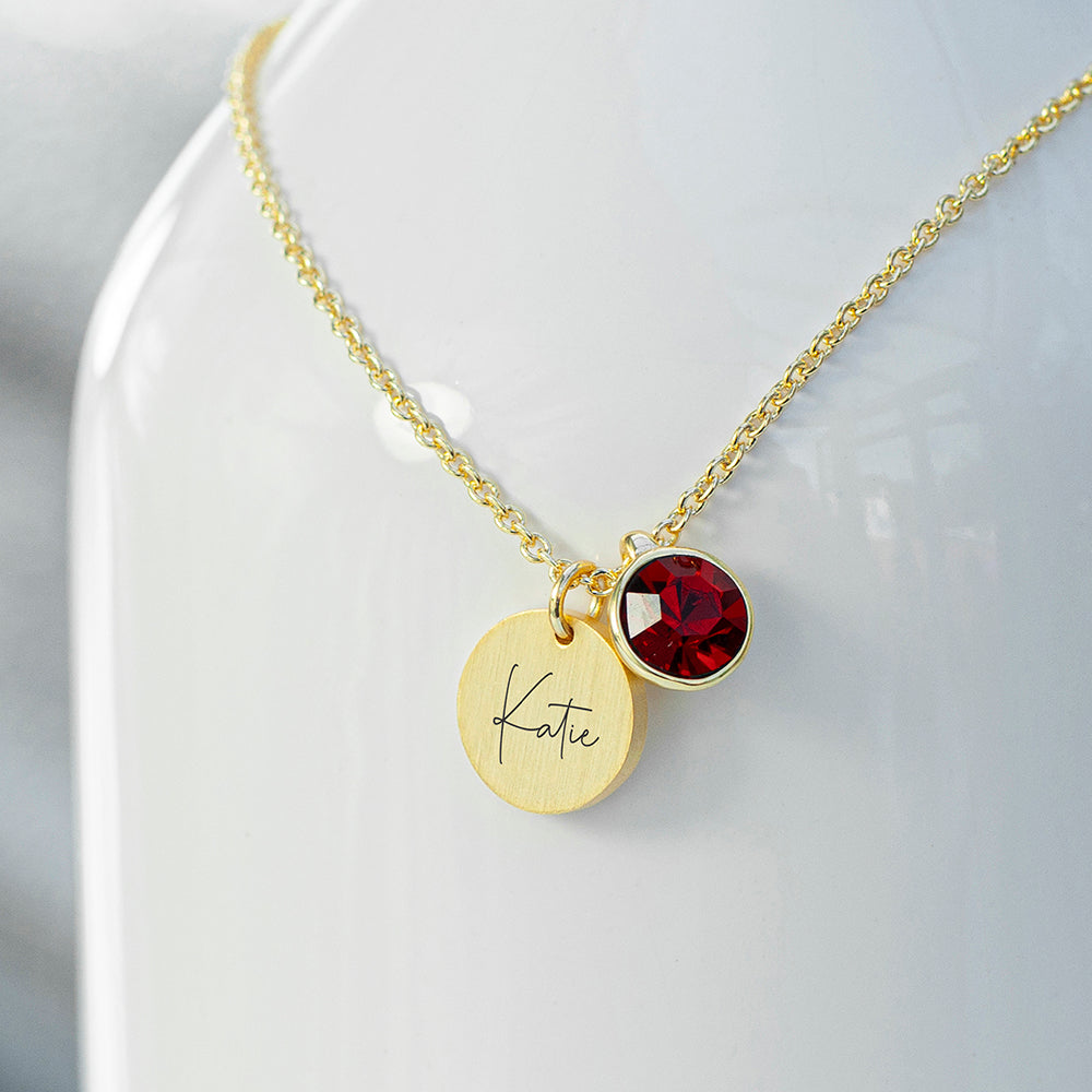 Personalised Gold Birthstone Crystal Disc Necklaces: 3 - January - Necklaces By Gift Moments