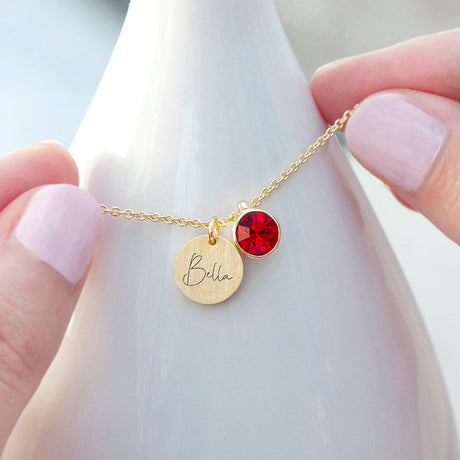 Personalised Gold Birthstone Crystal Disc Necklaces: 10 - July - Necklaces By Gift Moments