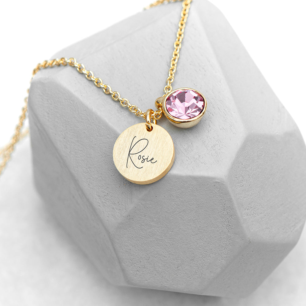 Personalised Gold Birthstone Crystal Disc Necklaces: 9 - June - Necklaces By Gift Moments