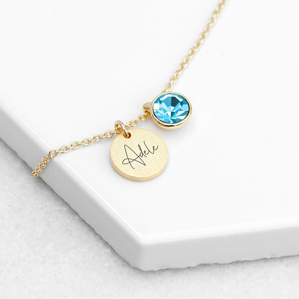 Personalised Gold Birthstone Crystal Disc Necklaces: 6 - March - Necklaces By Gift Moments