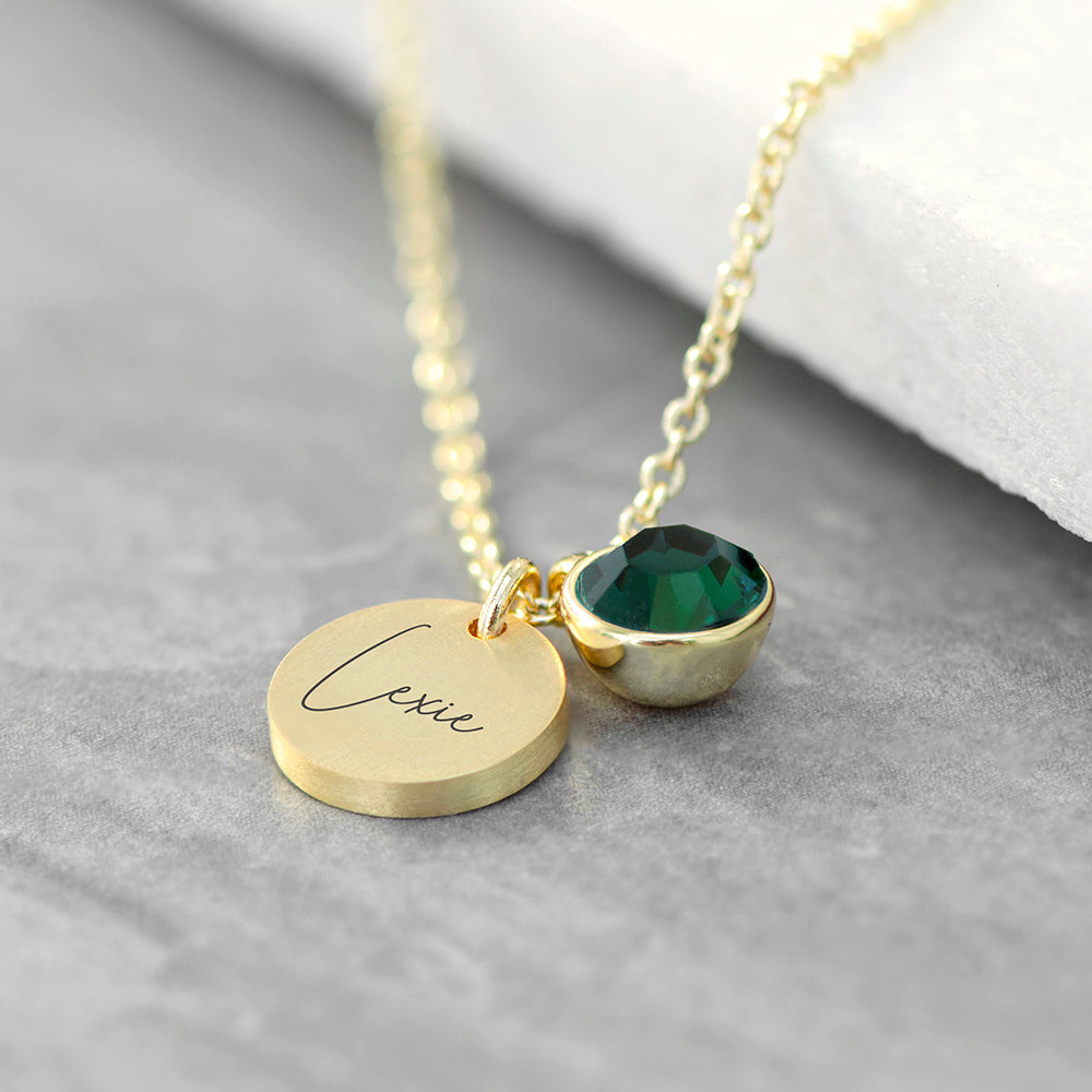 Personalised Gold Birthstone Crystal Disc Necklaces: 8 - May - Necklaces By Gift Moments