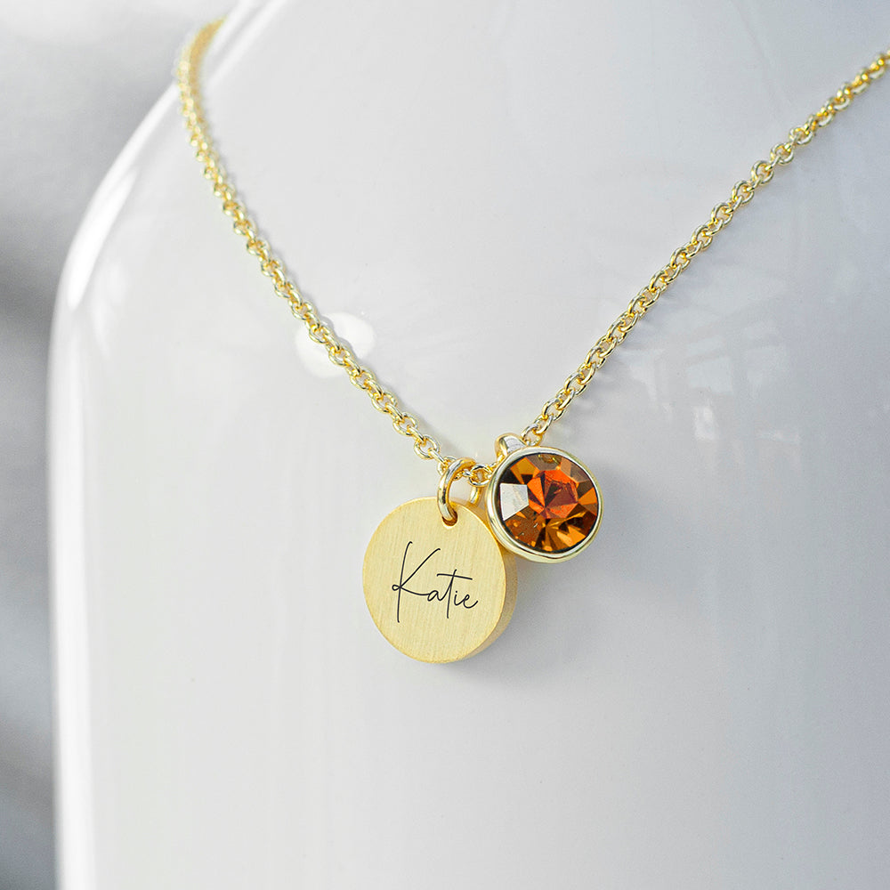 Personalised Gold Birthstone Crystal Disc Necklaces: 14 - November - Necklaces By Gift Moments