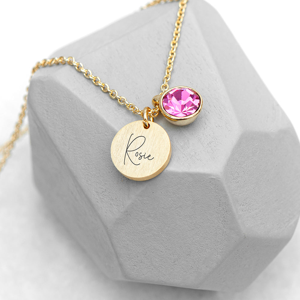 Personalised Gold Birthstone Crystal Disc Necklaces: 13 - October - Necklaces By Gift Moments