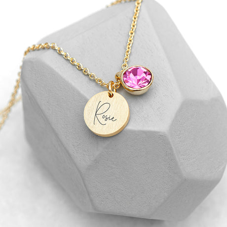 Personalised Gold Birthstone Crystal Disc Necklaces: 13 - October - Necklaces By Gift Moments