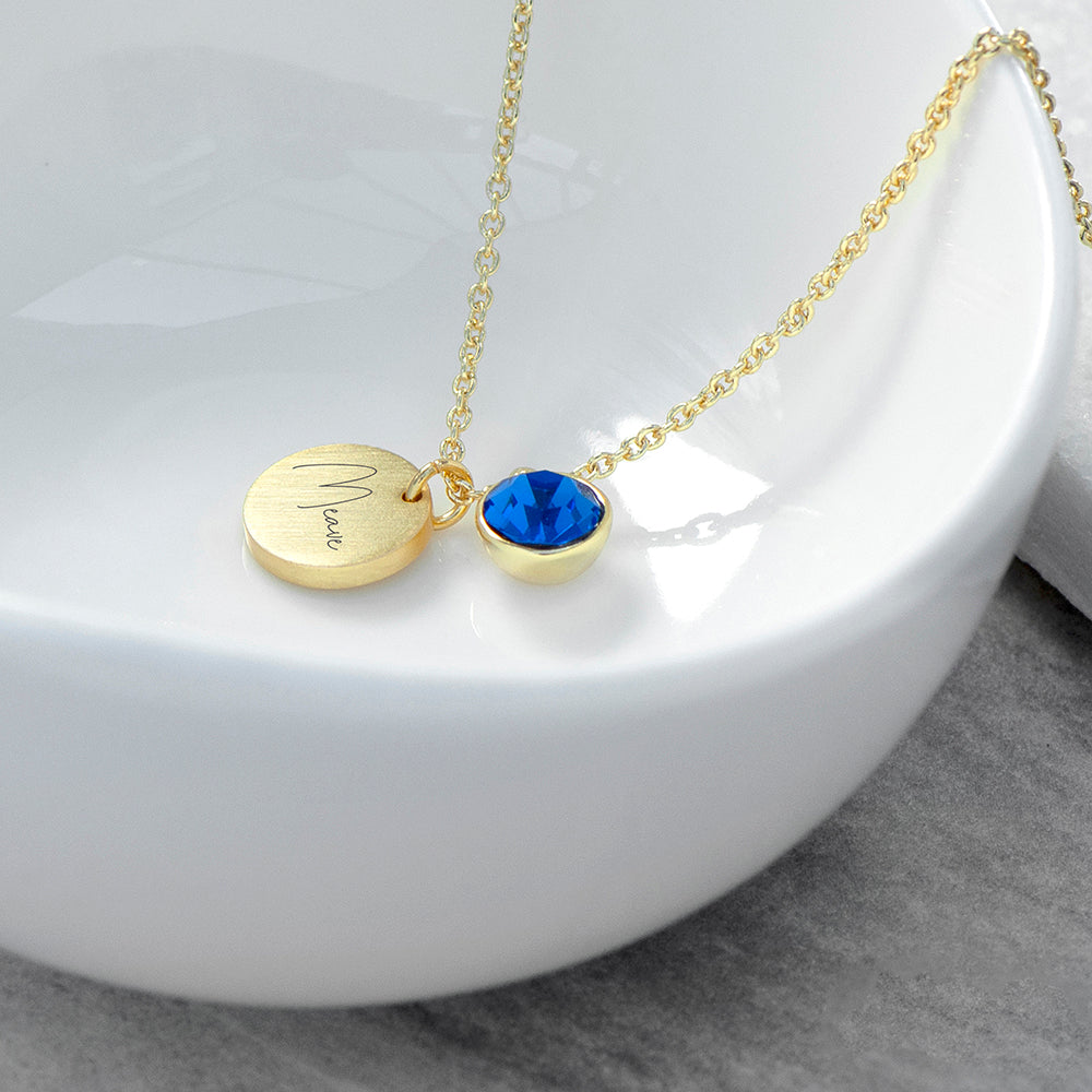 Personalised Gold Birthstone Crystal Disc Necklaces: 12 - September - Necklaces By Gift Moments
