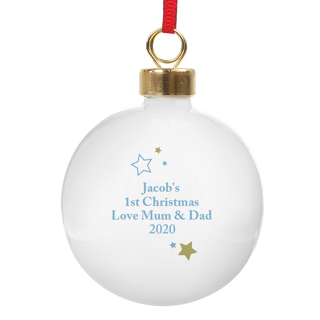 Personalised Gold & Blue Stars My 1st Christmas Bauble - Shop Christmas Baubles At Gift Moments - 3