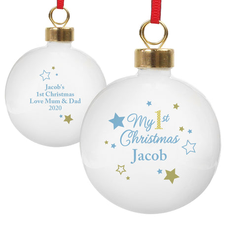 Personalised Gold & Blue Stars My 1st Christmas Bauble: 6 - Christmas Baubles By Gift Moments