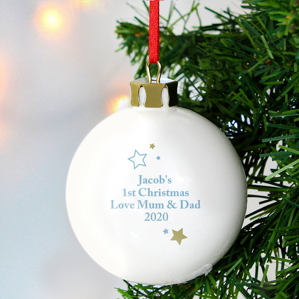 Personalised Gold & Blue Stars My 1st Christmas Bauble - Shop Christmas Baubles At Gift Moments - 4