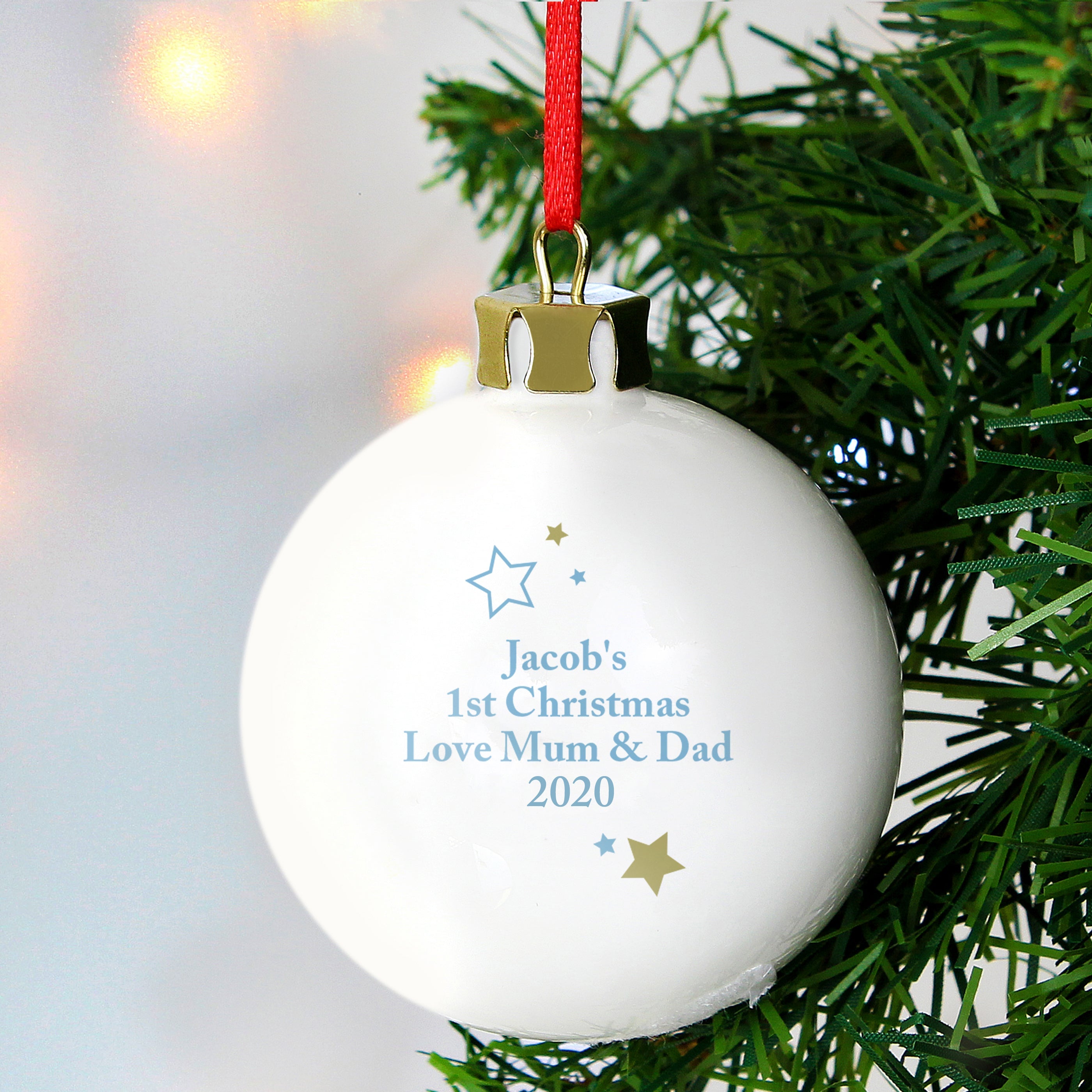 Personalised Gold & Blue Stars My 1st Christmas Bauble - Shop Christmas Baubles At Gift Moments - 4