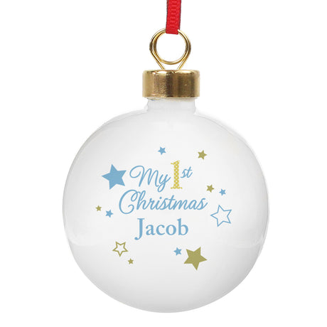 Personalised Gold & Blue Stars My 1st Christmas Bauble: 2 - Christmas Baubles By Gift Moments