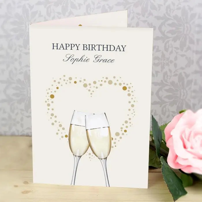 Personalised Gold Champagne Flutes Card: 1 - Greeting Cards By Gift Moments
