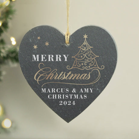 Personalised Gold Christmas Slate Heart Ornament: 2 - Christmas Decorations By Gift Moments