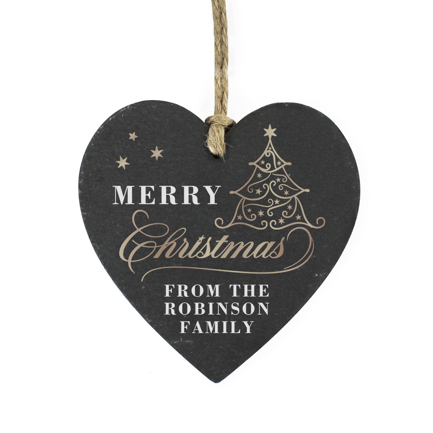 Personalised Gold Christmas Slate Heart Ornament: 5 - Christmas Decorations By Gift Moments