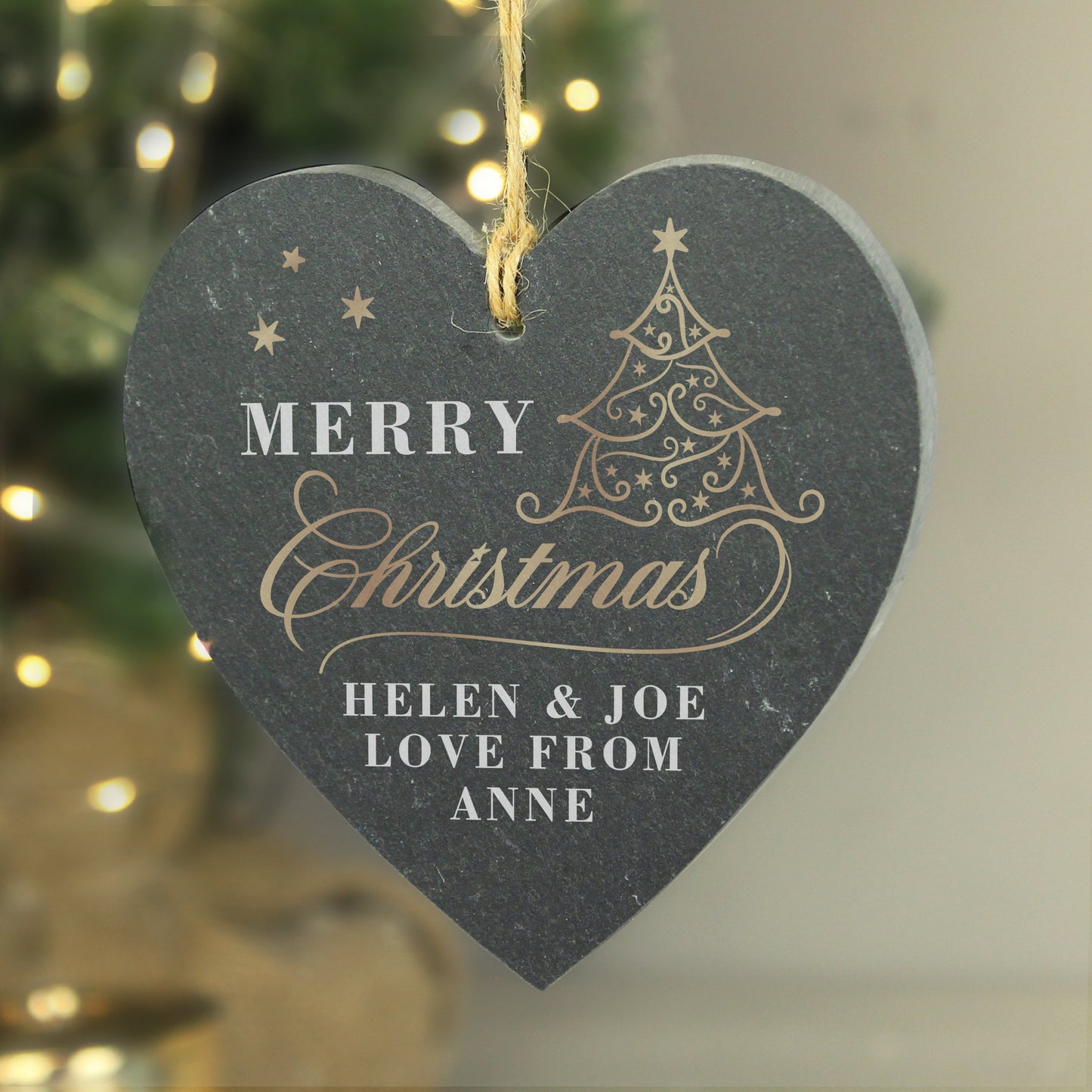 Personalised Gold Christmas Slate Heart Ornament: 1 - Christmas Decorations By Gift Moments