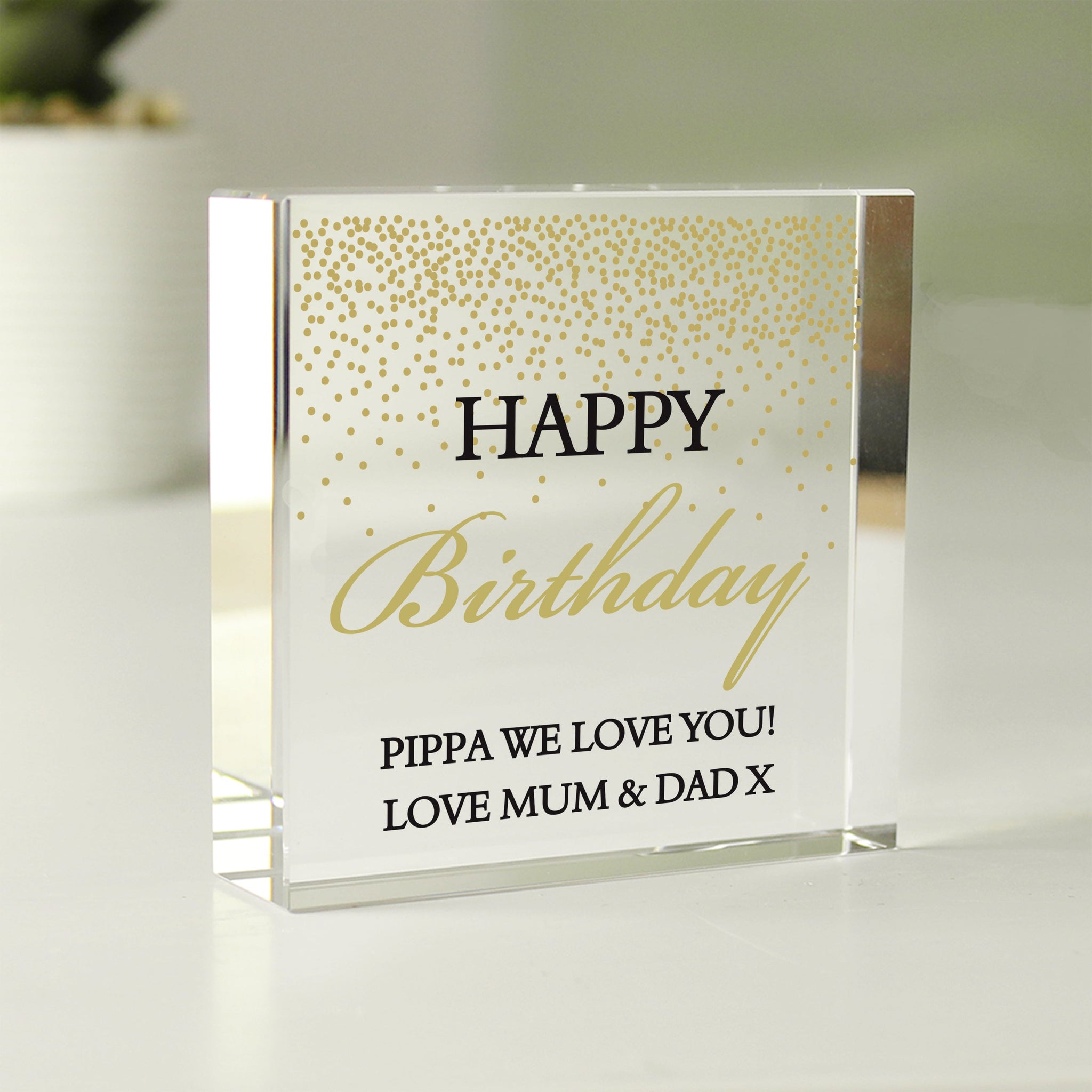 Personalised Gold Confetti Crystal Token: 6 - Crystal Tokens By Gift Moments