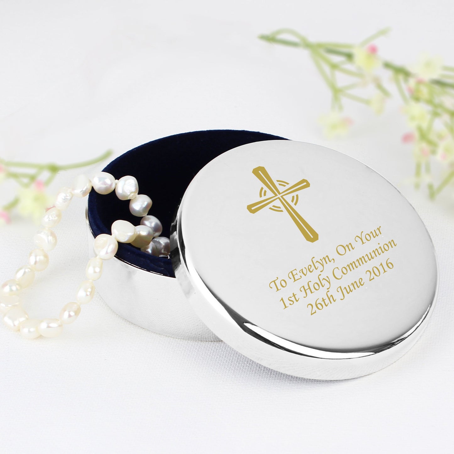Personalised Gold Cross Trinket Box - Ideal For Rosary Beads: 1 - Trinket Boxes By Gift Moments