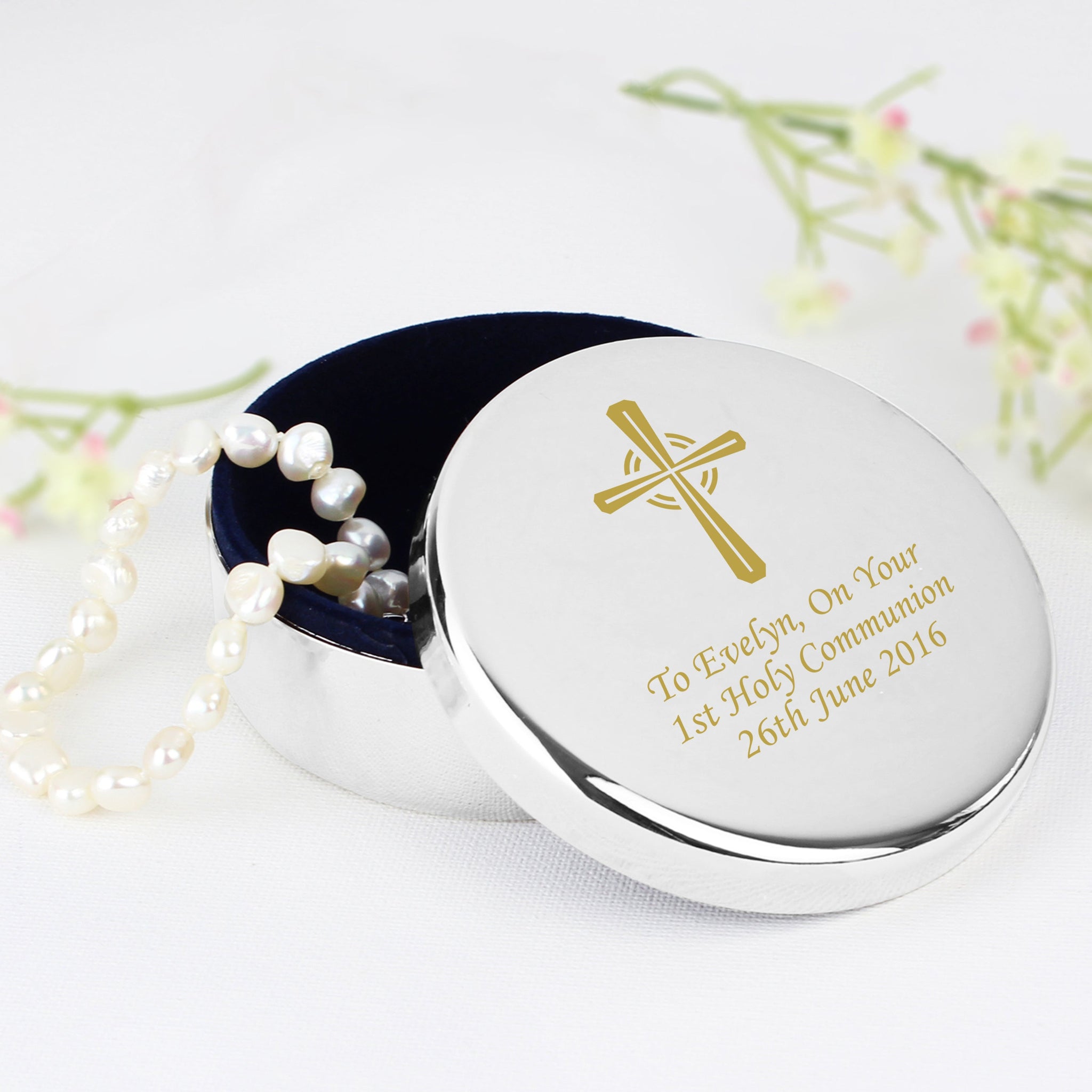 Personalised Gold Cross Trinket Box - Ideal For Rosary Beads: 1 - Trinket Boxes By Gift Moments