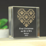 Personalised Gold Damask Heart Crystal Token: 6 - Crystal Tokens By Gift Moments