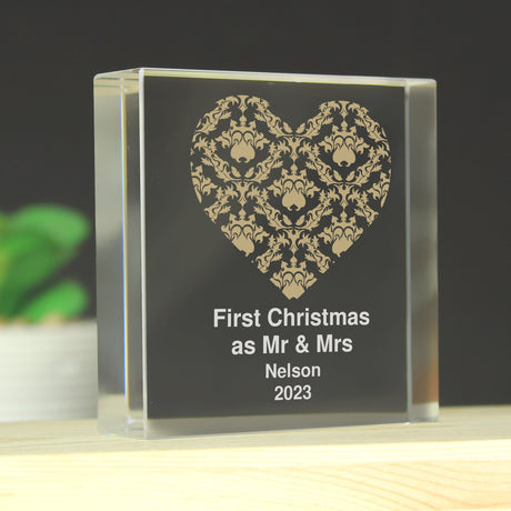 Personalised Gold Damask Heart Crystal Token: 6 - Crystal Tokens By Gift Moments