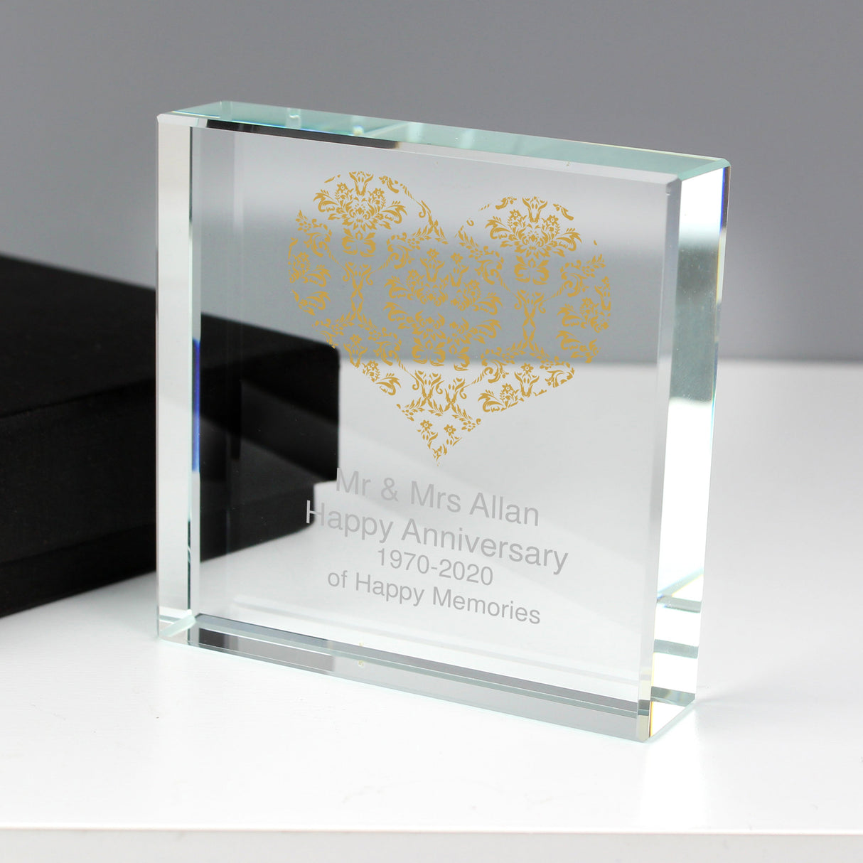 Personalised Gold Damask Heart Crystal Token: 7 - Crystal Tokens By Gift Moments