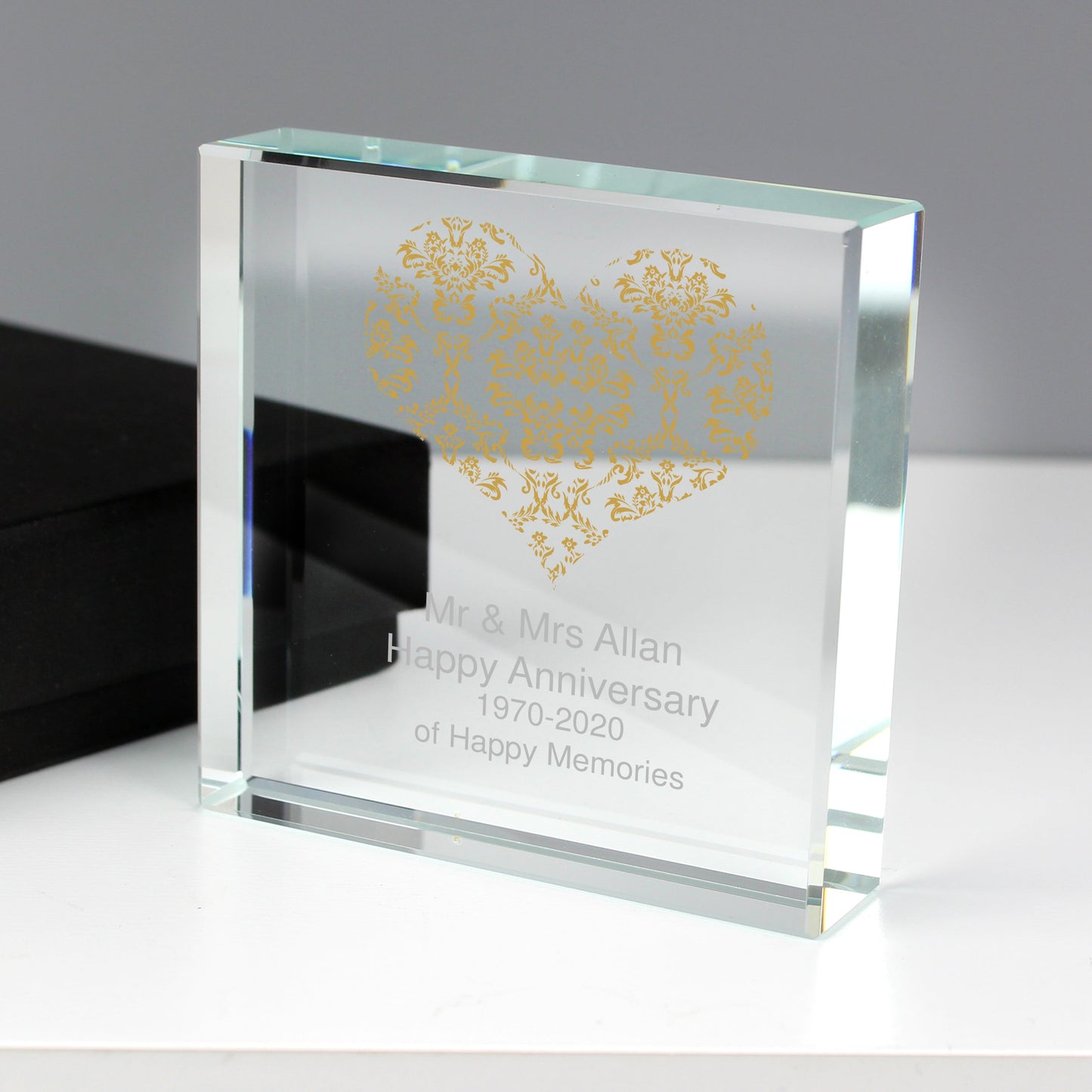 Personalised Gold Damask Heart Crystal Token: 7 - Crystal Tokens By Gift Moments