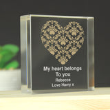 Personalised Gold Damask Heart Crystal Token: 4 - Crystal Tokens By Gift Moments