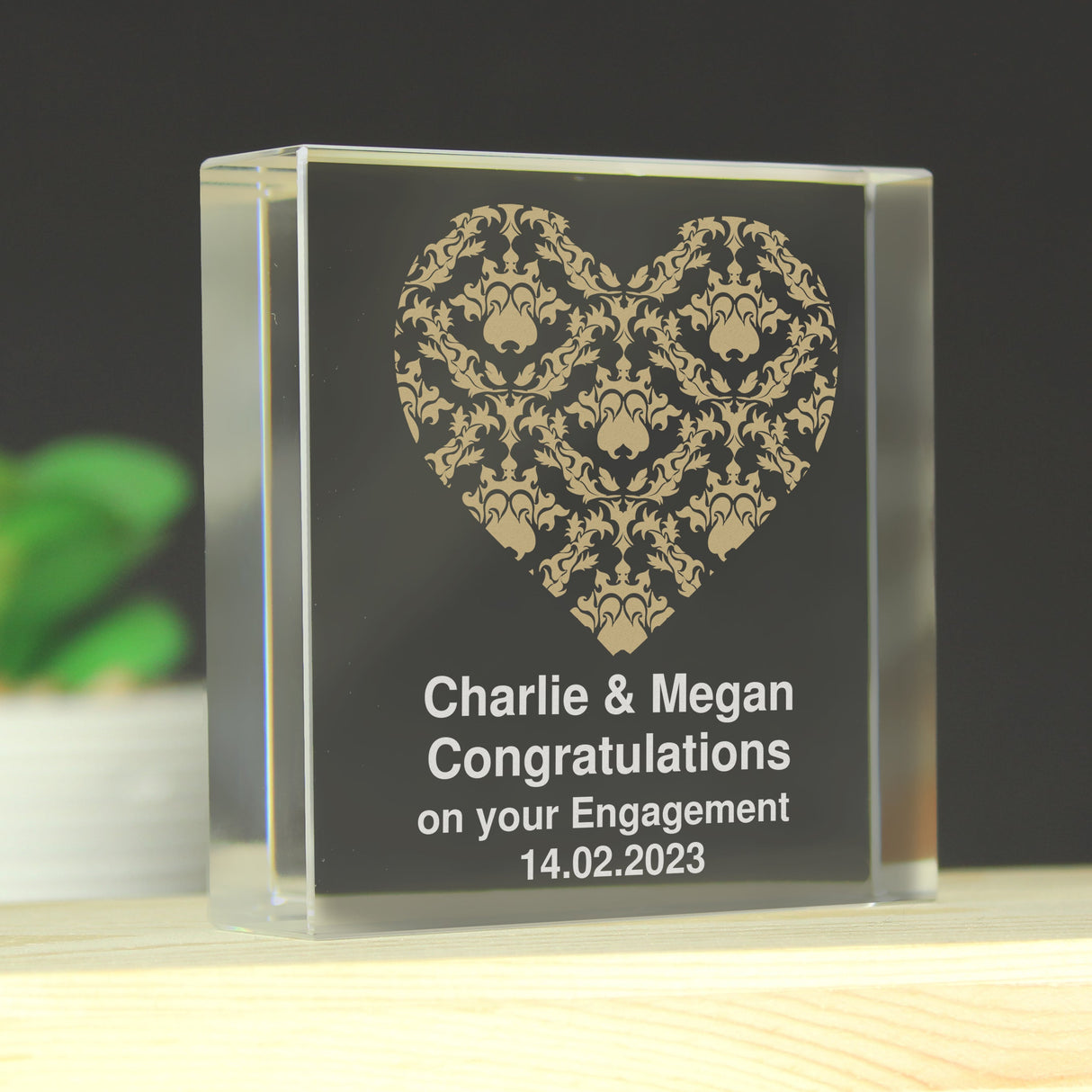 Personalised Gold Damask Heart Crystal Token: 1 - Crystal Tokens By Gift Moments