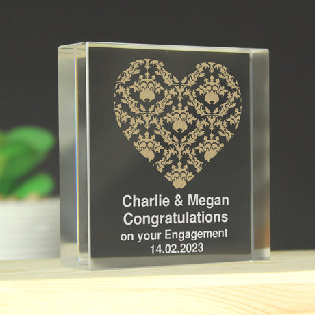 Personalised Gold Damask Heart Crystal Token: 1 - Crystal Tokens By Gift Moments