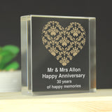 Personalised Gold Damask Heart Crystal Token: 2 - Crystal Tokens By Gift Moments