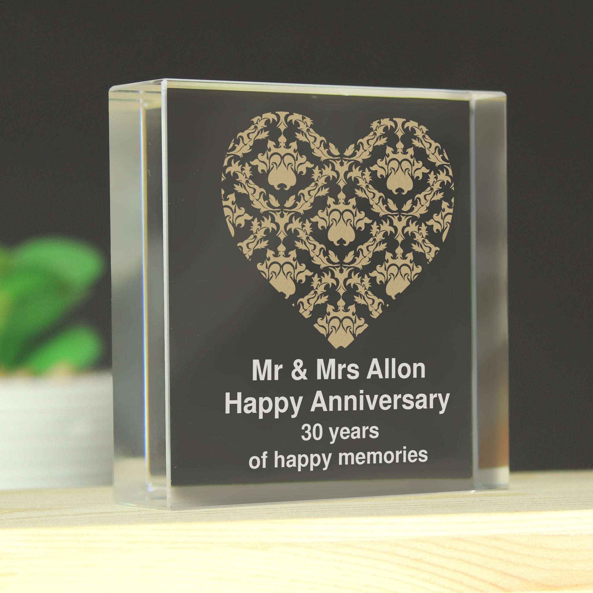 Personalised Gold Damask Heart Crystal Token: 2 - Crystal Tokens By Gift Moments
