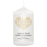 Personalised Gold Damask Heart Pillar Candle: 2 - Candles By Gift Moments