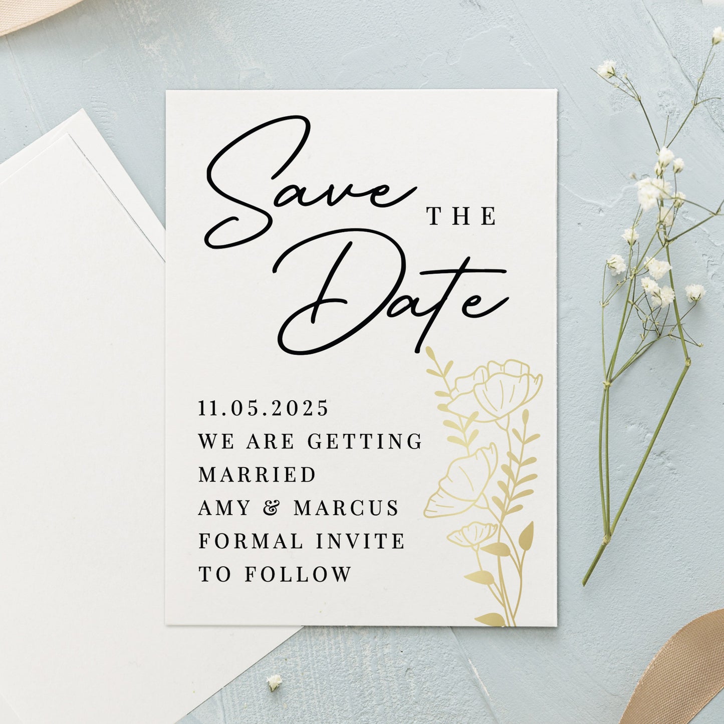 Personalised Gold Floral Set of 36 Wedding Save the Dates: 4 - Keepsakes By Gift Moments