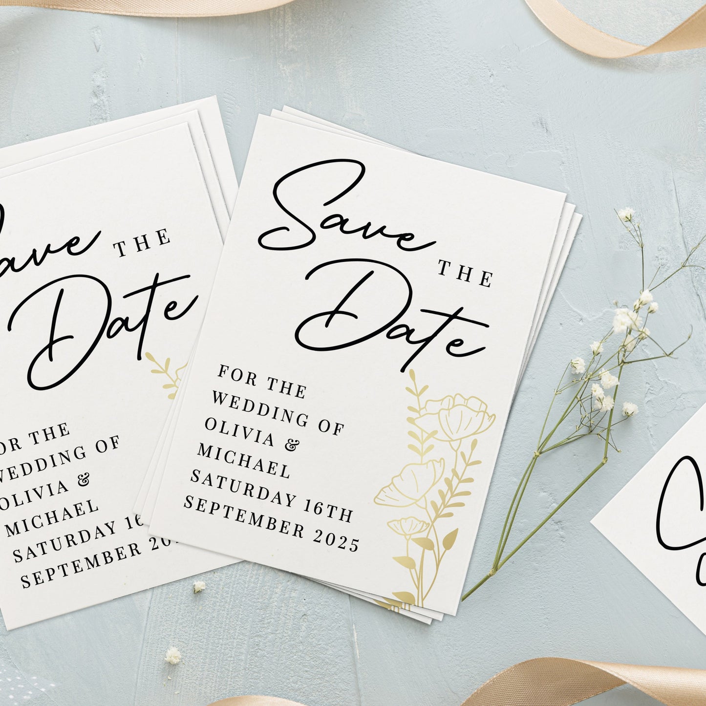 Personalised Gold Floral Set of 36 Wedding Save the Dates: 1 - Keepsakes By Gift Moments