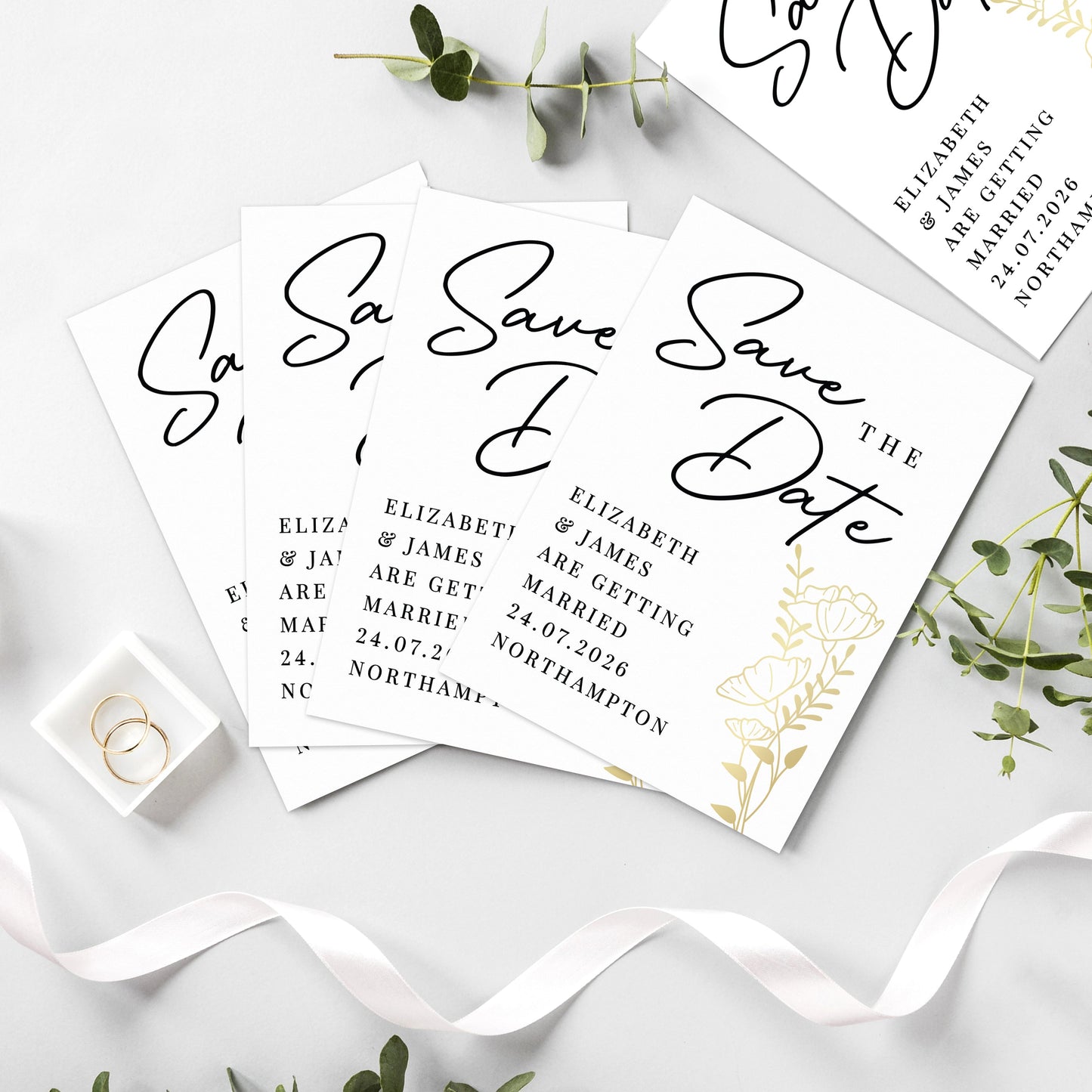 Personalised Gold Floral Set of 36 Wedding Save the Dates: 2 - Keepsakes By Gift Moments