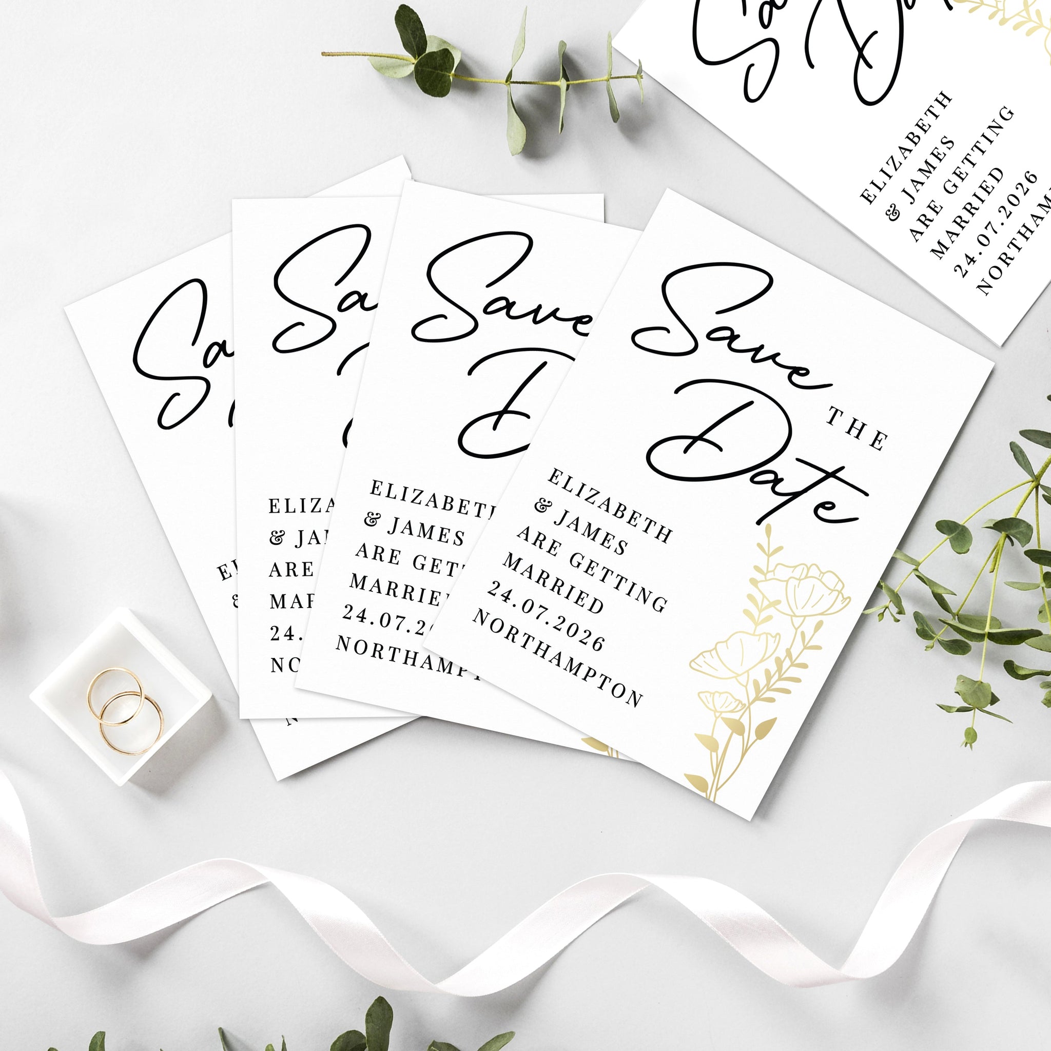 Personalised Gold Floral Set of 36 Wedding Save the Dates: 2 - Keepsakes By Gift Moments