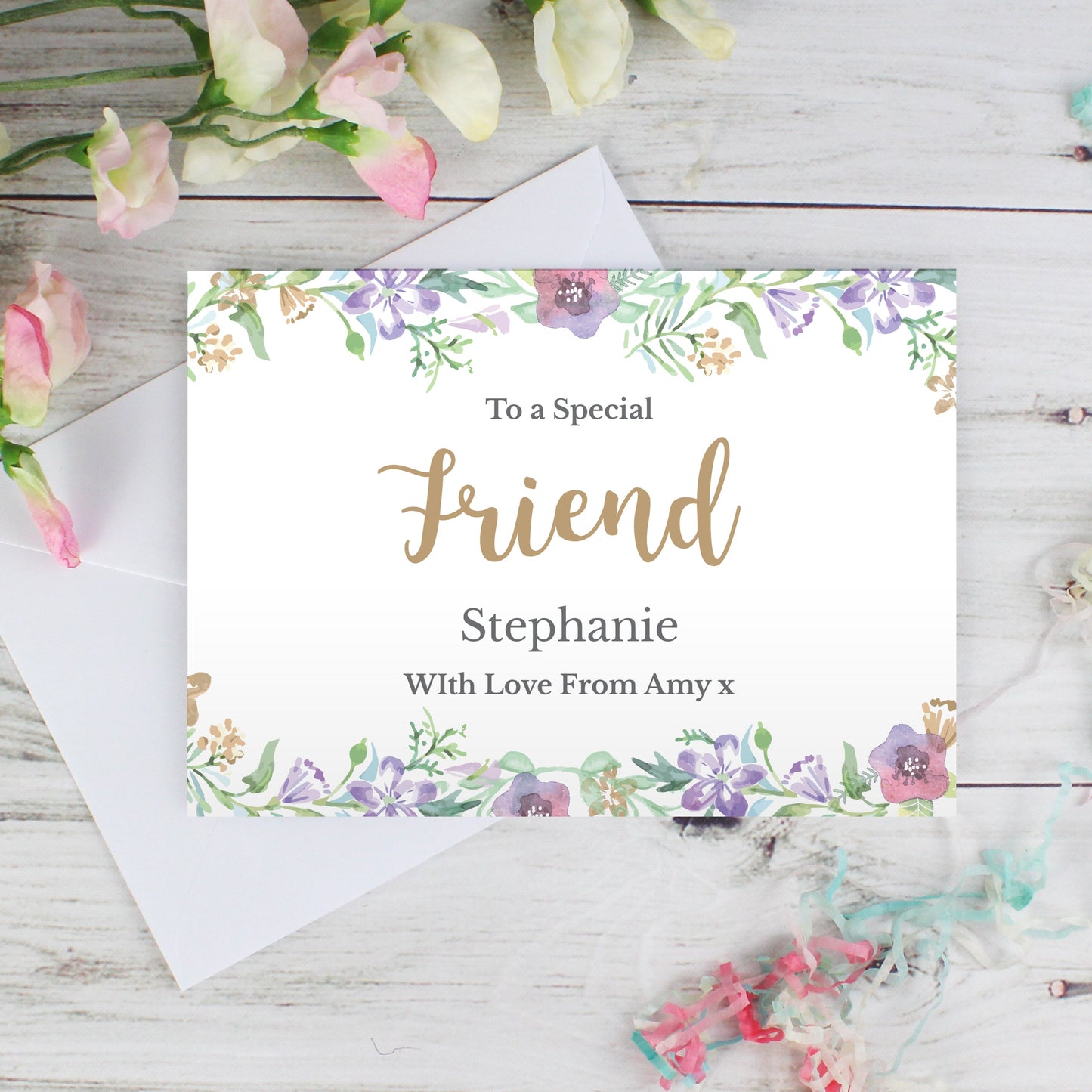 Personalised Gold Floral Watercolour Card: 1 - Greeting Cards By Gift Moments