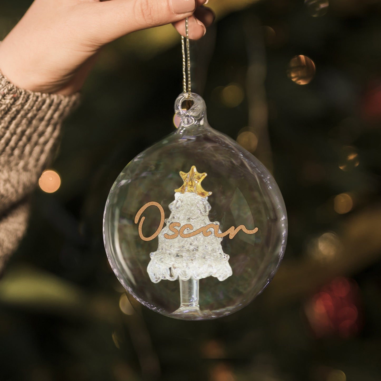 Personalised Gold Glitter Glass Baubles: 4 - Tree - Christmas Baubles By Gift Moments