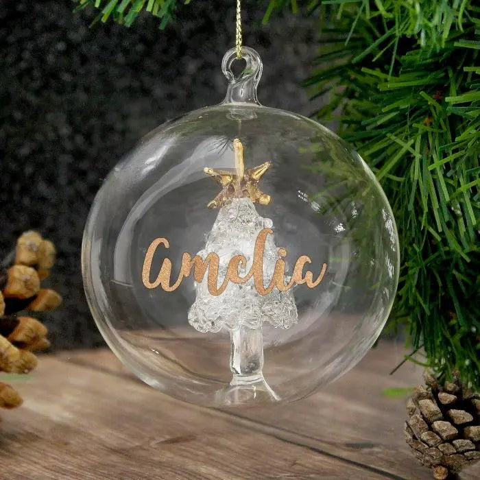 Personalised Gold Glitter Christmas Bauble: 4 - Tree - Christmas Baubles By Gift Moments