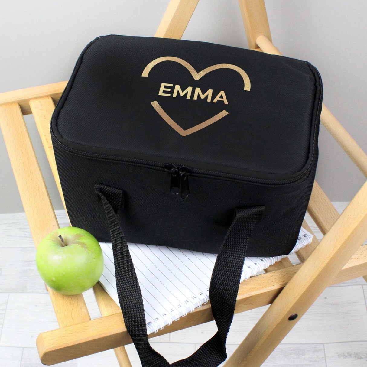Personalised Gold Heart Black Lunch Bag: 2 - Lunch Boxes & Bags By Gift Moments
