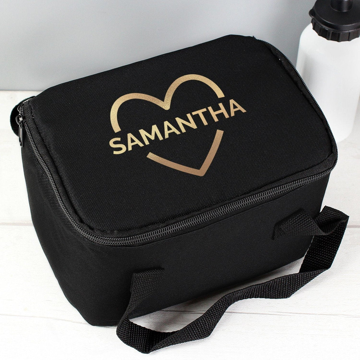 Personalised Gold Heart Black Lunch Bag: 1 - Lunch Boxes & Bags By Gift Moments