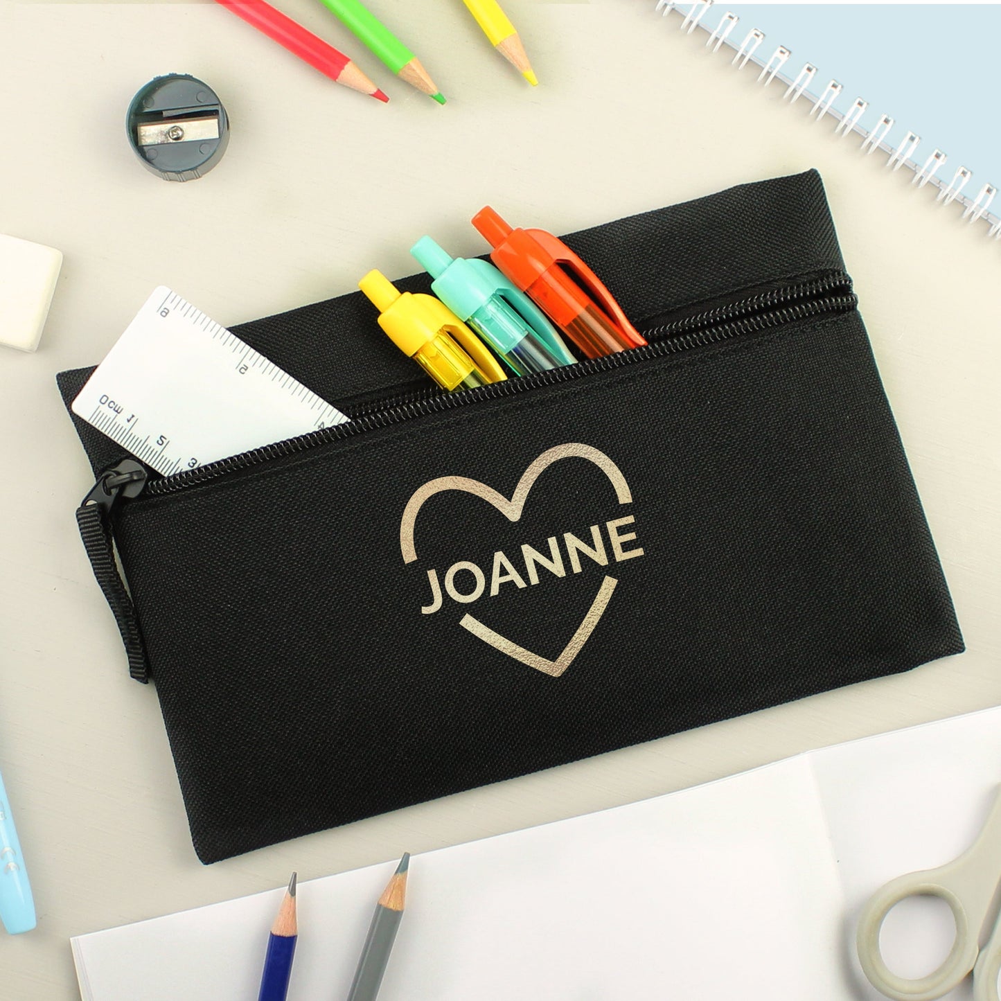 Personalised Gold Heart Black Pencil Case: 4 - Pencil Cases & Sets By Gift Moments