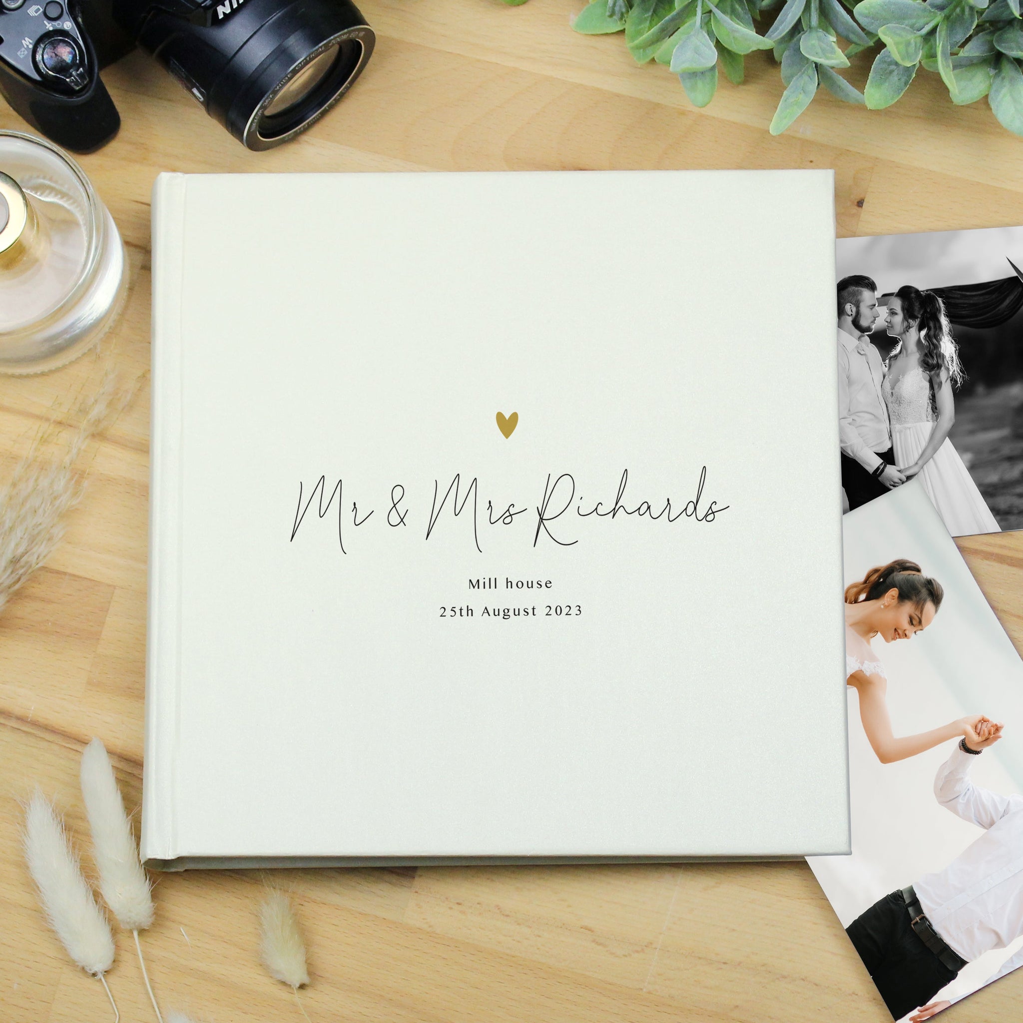 Personalised Gold Heart Couples Square Photo Album: 2 - Photo Albums By Gift Moments