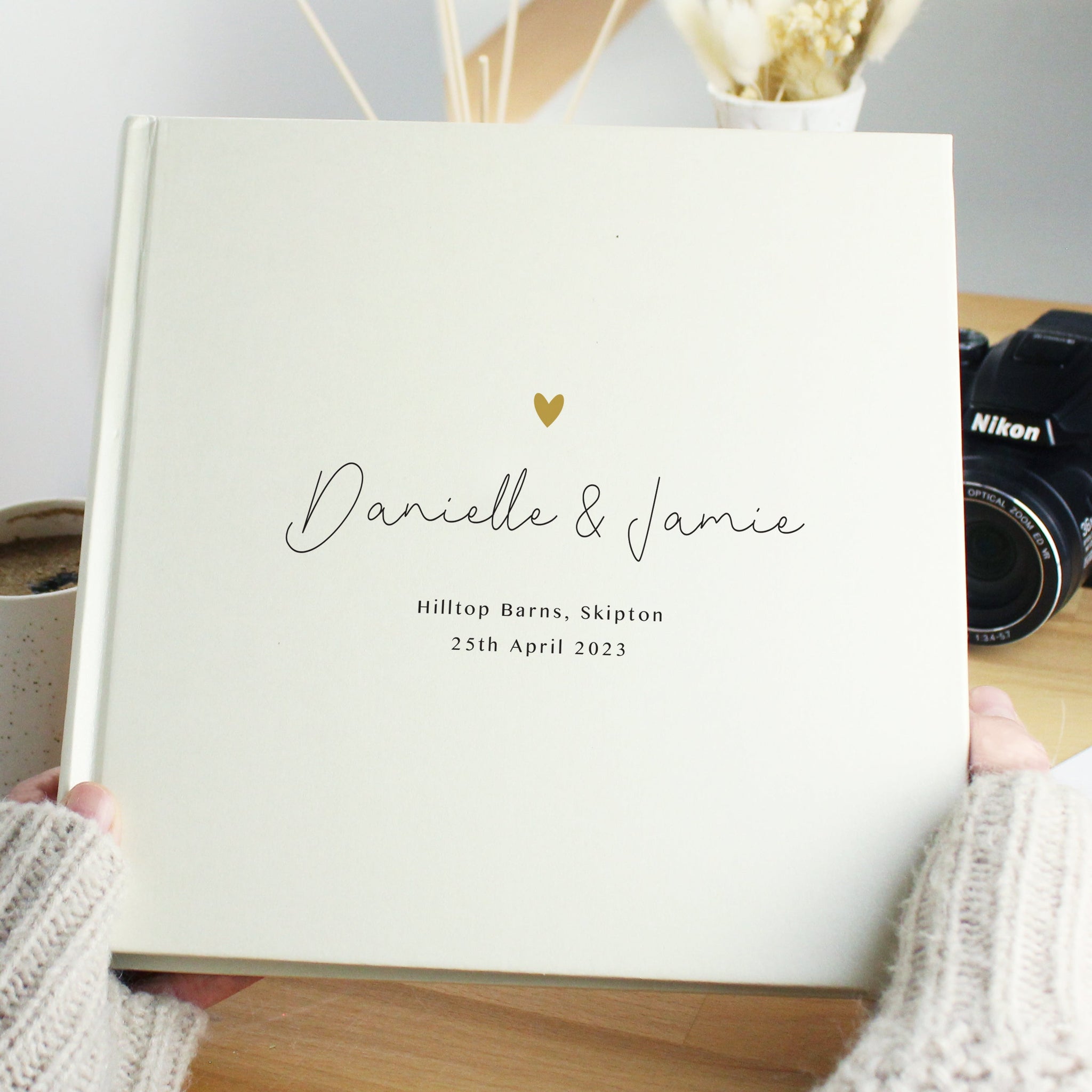 Personalised Gold Heart Couples Square Photo Album: 3 - Photo Albums By Gift Moments