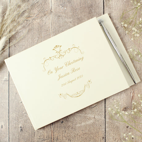 Personalised Gold Ornate Swirl Hardback Guest Book & Pen: 3 - Guest Books By Gift Moments